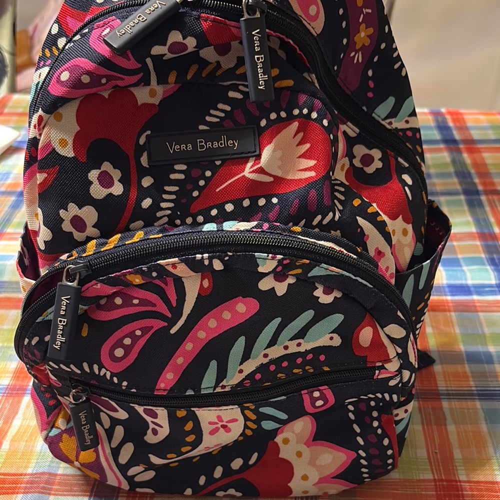 Vera Bradley Navy Floral Paisley Mini Backpack with Pink & Red Accents